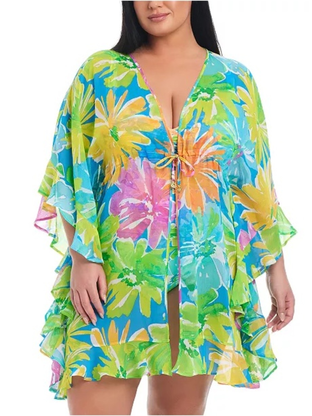 Contours by Coco Reef Floral Tie-Front Beach Cover-Up Tunic L/XL NWT